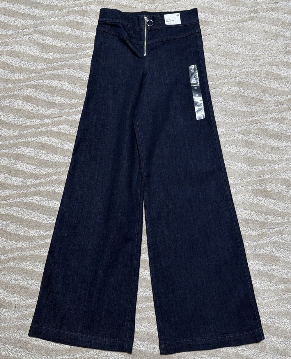 New Express Super High Waisted Exposed Zip Wide Leg Jeans Size 4 R
